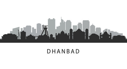Dhanbad City Skyline Silhouette with India.