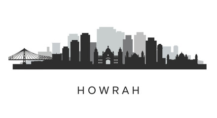 Naklejka premium Howrah skyline with cityscape vector, black, and white.