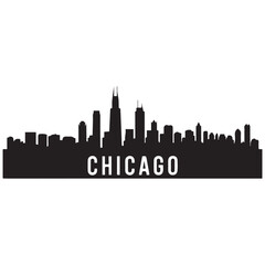Naklejka premium Chicago city skyline horizontal banner. Black and white silhouette of Chicago city, USA. Vector template for your design. Vector black silhouette. with white background