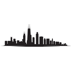 Naklejka premium Chicago city skyline horizontal banner. Black and white silhouette of Chicago city, USA. Vector template for your design. Vector black silhouette. with white background