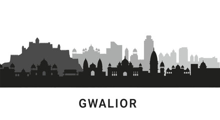 Naklejka premium Gwalior with India Skyline Silhouette, and Vector.