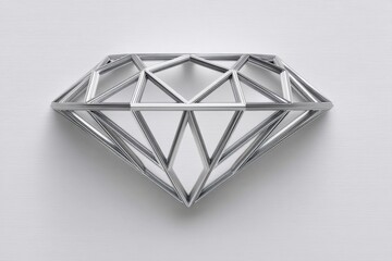 Abstract minimalist image of a diamond outlined in silver on clean white