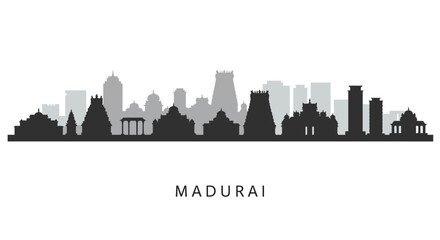 Naklejka premium Madurai Skyline Silhouette with India, and Vector.