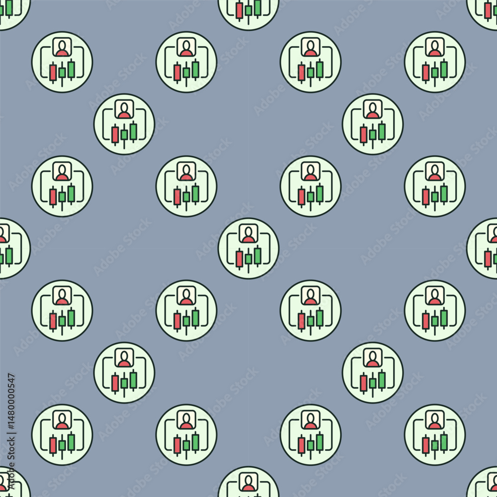 Poster online trading vector crypto trader round colored seamless pattern