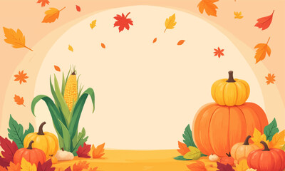 Autumn Harvest Corn Pumpkins Leaves Fall Background
