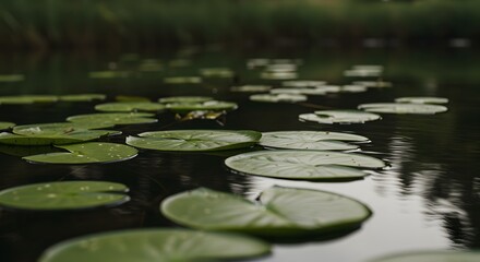 Serene Water Lilies Floating on Calm Pond Surface