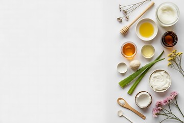 Fototapeta premium DIY Homemade Skincare Remedies on White Background with copy space