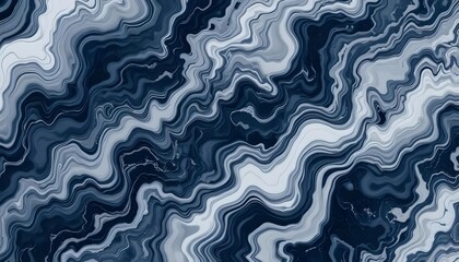 Fototapeta premium Abstract Marble Surface in Navy, Gray, and White. Swirling Marble Texture with Striking Contrast