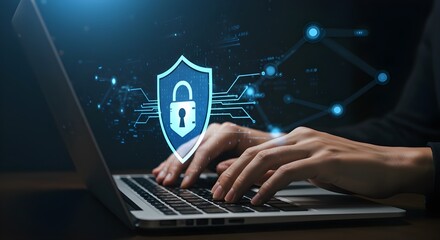 Presione la tecla Enter en el teclado de la computadora Escudo cibernético Bloqueo de teclas Sistema de seguridad Tecnología abstracta Mundo Enlace digital Seguridad cibernética en alta tecnología Fon