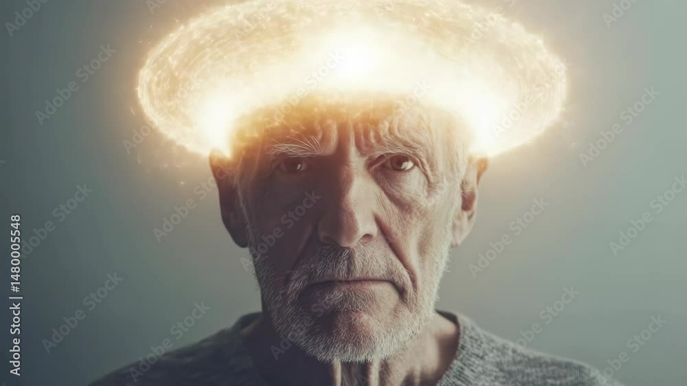 Aufkleber a person with a radiant brain-like object on their head, perfect for sci-fi or futuristic concepts
