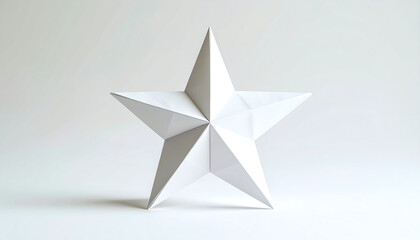 A three-dimensional white star sculpture with sharp edges, set against a minimalistic light background, showcasing modern design aesthetics