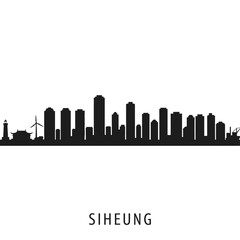 Naklejka premium Siheung City Skyline Silhouette with South Korea.