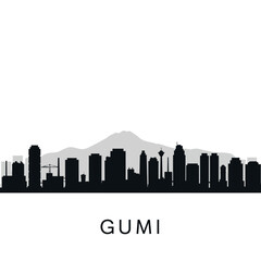 Obraz premium Gumi South Korea Skyline Silhouette Vector.
