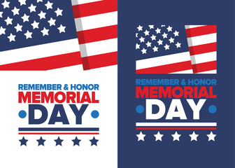 Memorial Day in United States. Remember and Honor. Federal holiday for remember and honor persons who have died while serving in the United States Armed Forces. Celebrated in May. Vector poster