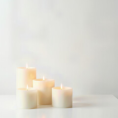 Studio image of simple candles on clean white background, high quality and well-lit with space for custom messages or promotional copy
