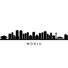 Naklejka premium Wonju city skyline silhouette with Korea, and Black.