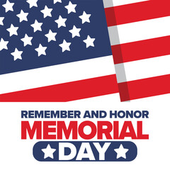 Memorial Day in United States. Remember and Honor. Federal holiday for remember and honor persons who have died while serving in the United States Armed Forces. Celebrated in May. Vector poster