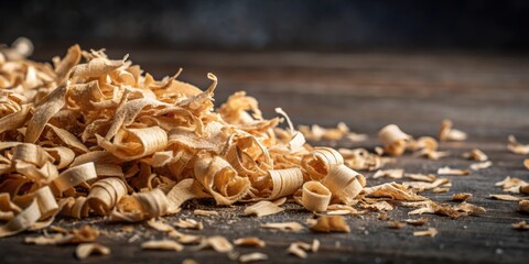 Close-up of wood shavings scattered on a dark surface , nature, rustic,  nature, rustic, organic
