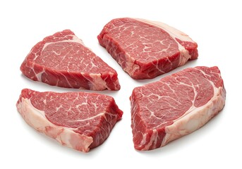 Fototapeta premium Four raw beef steaks isolated on a plain white surface