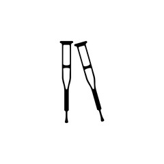Crutches for Disabled, Medical Walking Sticks Solid Flat Vector Icon Isolated on White Background.