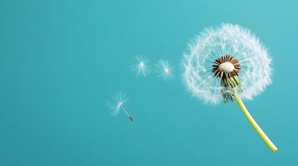 Obraz premium Dandelion seeds drifting on the breeze, ideas taking flight.