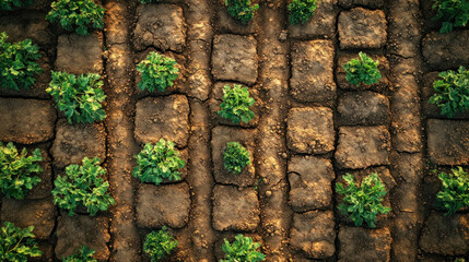 Aerial view of drought-affected agricultural land with soil damage patterns