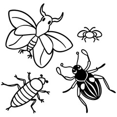 Insects and Rodents line art vector