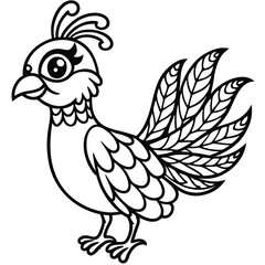 A Beautifully Detailed Cartoon Style Bird With Large Tail Feathers