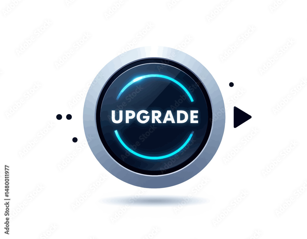 Wall mural futuristic upgrade button with blue glow in modern setting