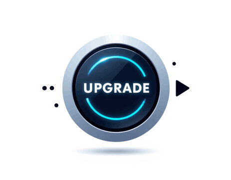 Futuristic Upgrade Button with Blue Glow in Modern Setting