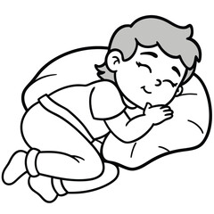 A Cute Cartoon Style Child Peacefully Sleeping On Bed