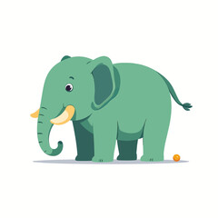 Obraz premium Green Elephant Playing with Orange Ball in Minimalistic Style