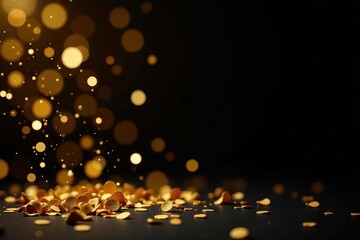 Golden confetti bursts against a black background, creating a celebratory, luxurious feel , texture, elegant, party