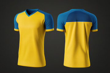 yellow and blue jersey template for team clubs, jersey sport, front and back, T-shirt mockup sports jersey template design for football, soccer, racing, gaming, sports jersey