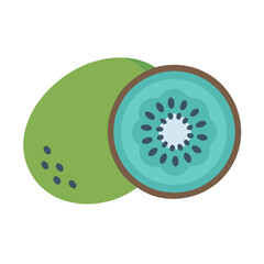 Fototapeta premium Kiwi fruit illustration with whole and sliced piece in modern flat style 