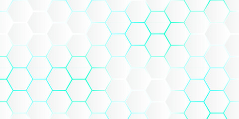 Abstract Hexagon white background, blue light and shadow. Abstract background design with white hexagon and blue light. Abstract. Hexagon. Vector.