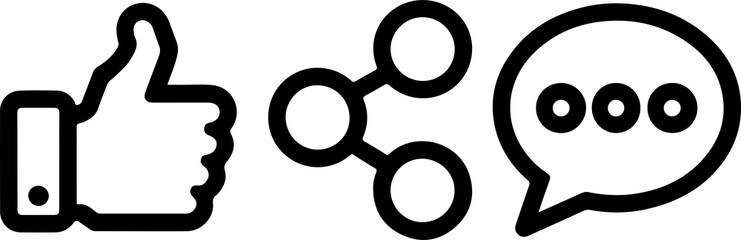 Social Media Action Icons | Like, Share, Comment Silhouettes in Bold Vector Style

