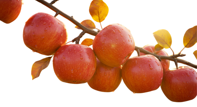 Red Apples on a Branch with Water Droplets