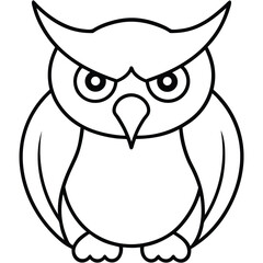 Angry Owl Outline With Detailed Feathers