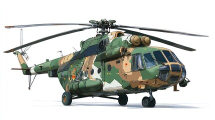 Fototapeta premium Military Helicopter: A Detailed Illustration of a Camouflaged Rotorcraft