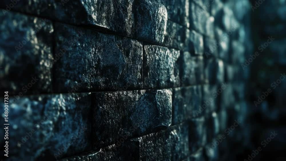 Poster A close-up shot of a brick wall with a light shining on it, suitable for use in architectural or interior design contexts