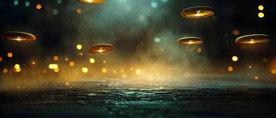 Mysterious Glowing Ufos In Dark Night Scene