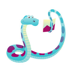 Fototapeta premium Animal reading book and studying, cute baby boa. Kid character reading book. Cartoon symbol for school education and library. Vector illustration for children