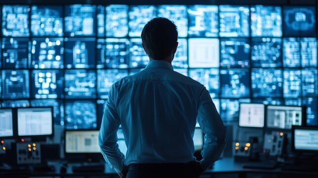 Surveillance Operator Monitoring Multiple Screens