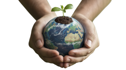 World Environment Day, Hands Holding Earth with Green Energy and Nature Elements
