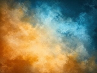 Fototapeta premium Abstract painting of blue and orange sky with clouds creating a dreamy atmosphere in a watercolor style