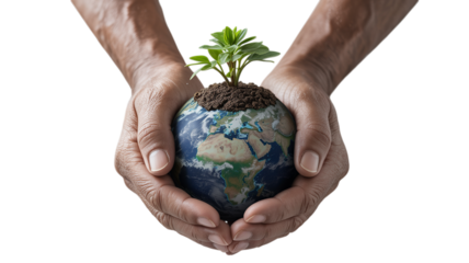 World Environment Day, Hands Holding Earth with Green Energy and Nature Elements