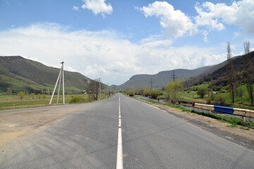 Road in the mountains of the Caucasus. Highway and mountains