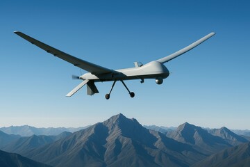 Fototapeta na wymiar Unmanned surveillance drone with wide wingspan, military surveillance