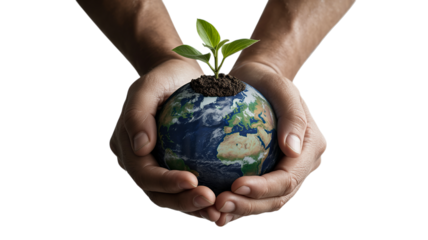 World Environment Day, Hands Holding Earth with Green Energy and Nature Elements